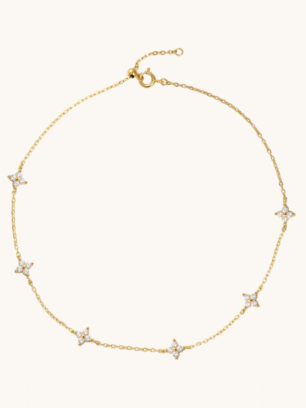 Front View of Irene Star Charm Anklet in 18K Gold Plated Sterling Silver Adjustable Length 18k 925 1.7gms