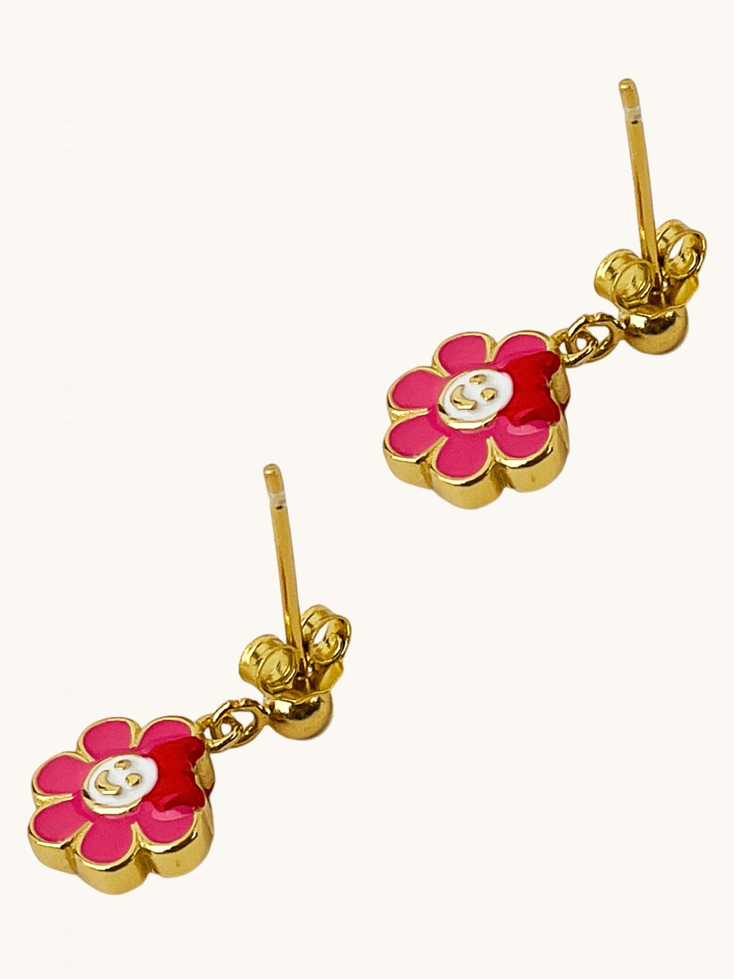 Rear View of Little Princess Flower Dangle Earrings in 18k Gold Plated Sterling Silver Jewelry for Pierced Ears 925 Metal One Size 1.9gms