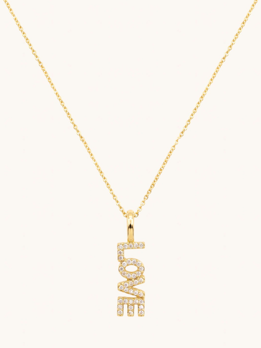 Front View of Love Pendant Necklace Fixed Length 18k Gold Plated 925 Sterling Silver Brass 18 inches 2.7gms