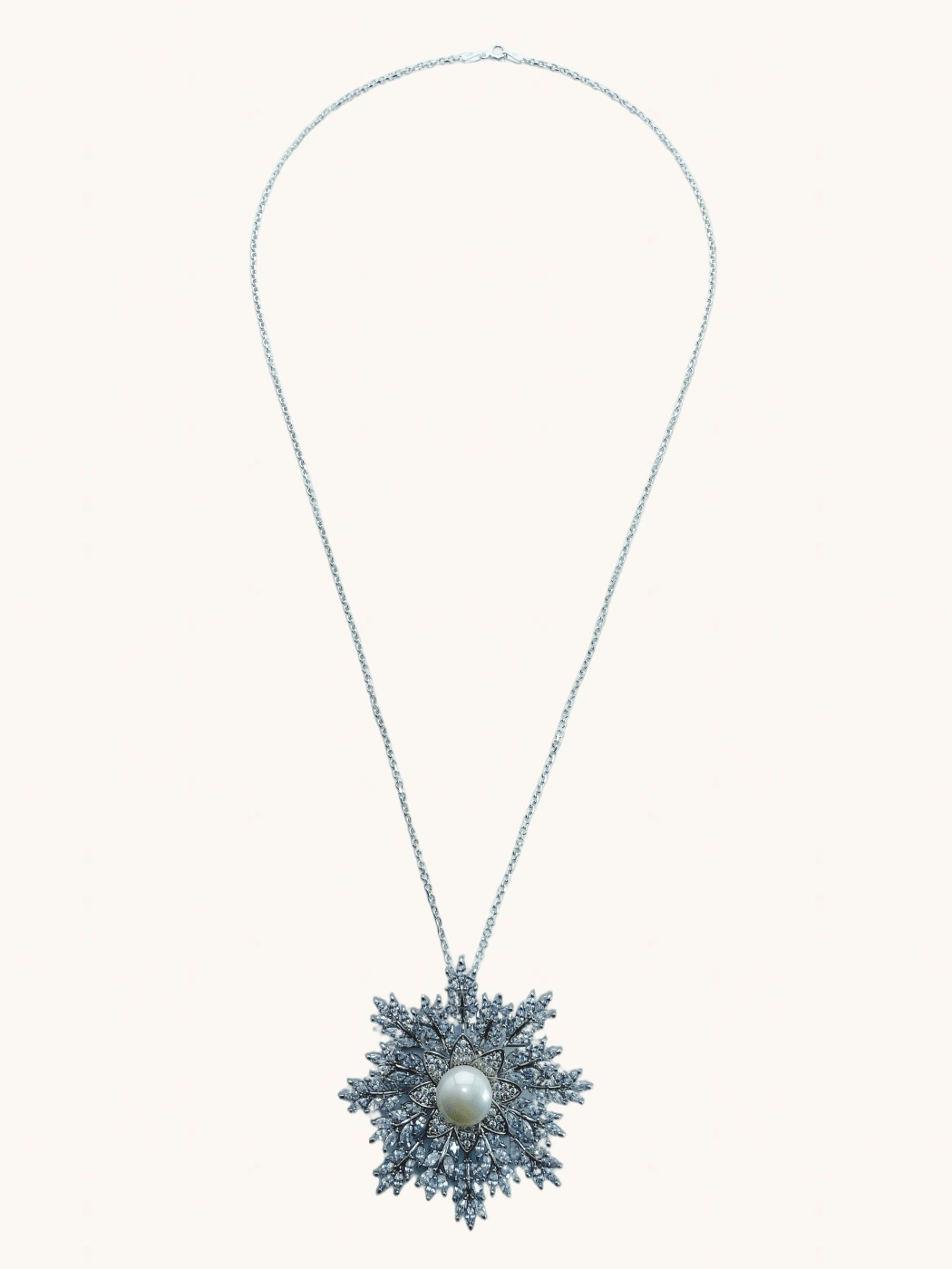 Rear View of Snowflake Brooch Pendant Necklace in 925 Sterling Silver Regular Chain Rhodium Plated Brass Metal Stone One Size 21.6gms