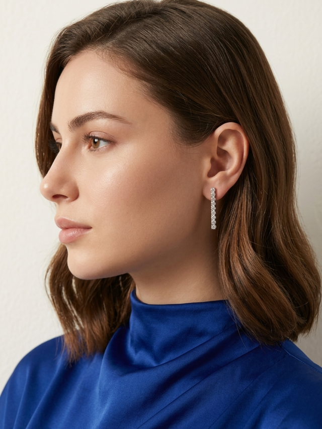 Model Wearing Zara Drop Earrings Jewelry for Pierced Ears 925 Sterling Silver One Size 3.7gms
