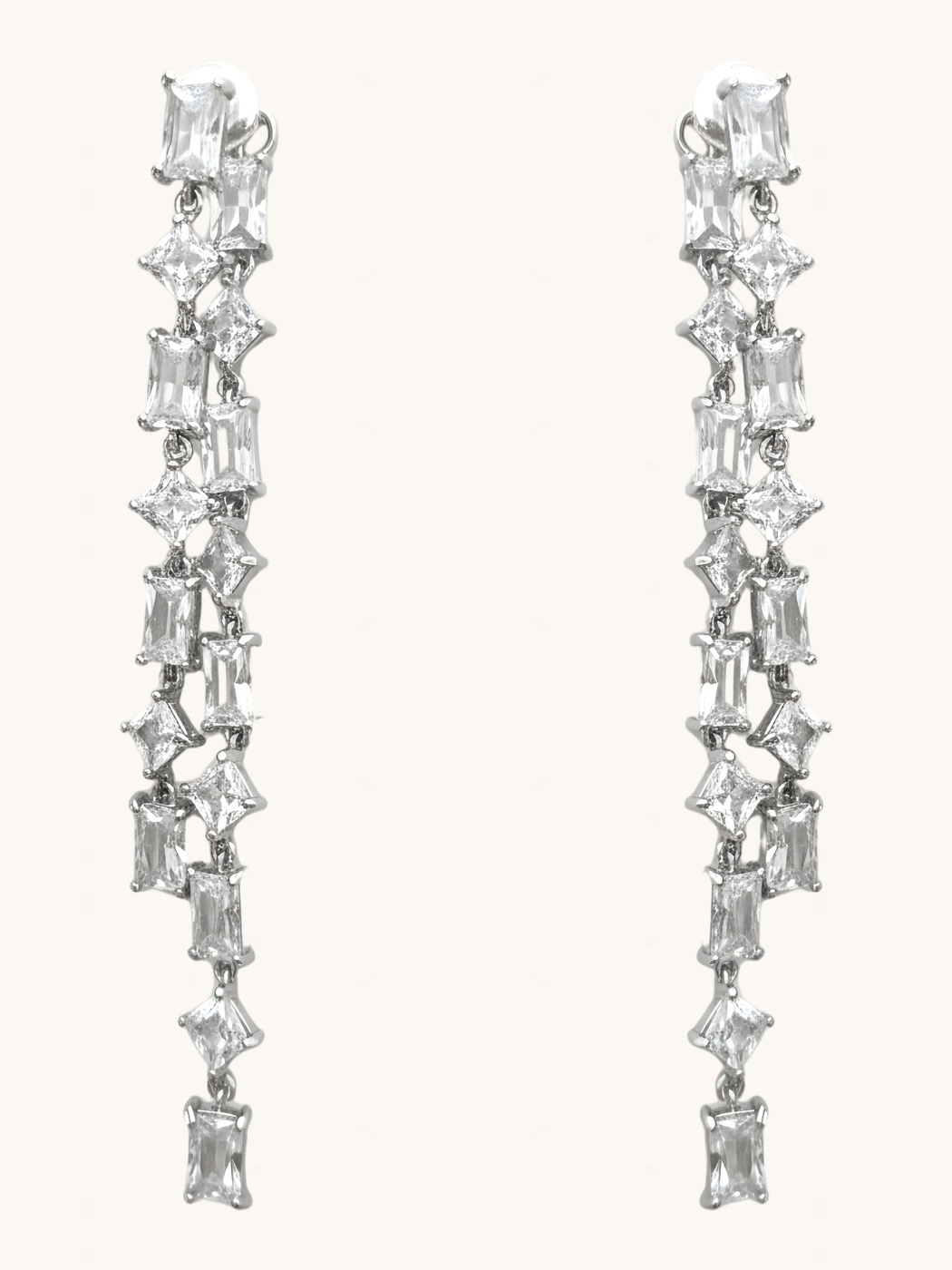 Front View of Elora Statement Drop Earrings- White Jewelry for Pierced Ears 925 Sterling Silver 8 cm 11.4gms