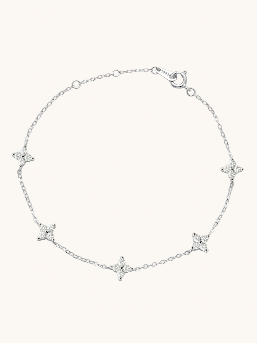 Front View of Irene Star Charm Bracelet Adjustable Length 925 Sterling Silver 7.5 inches 1.3gms