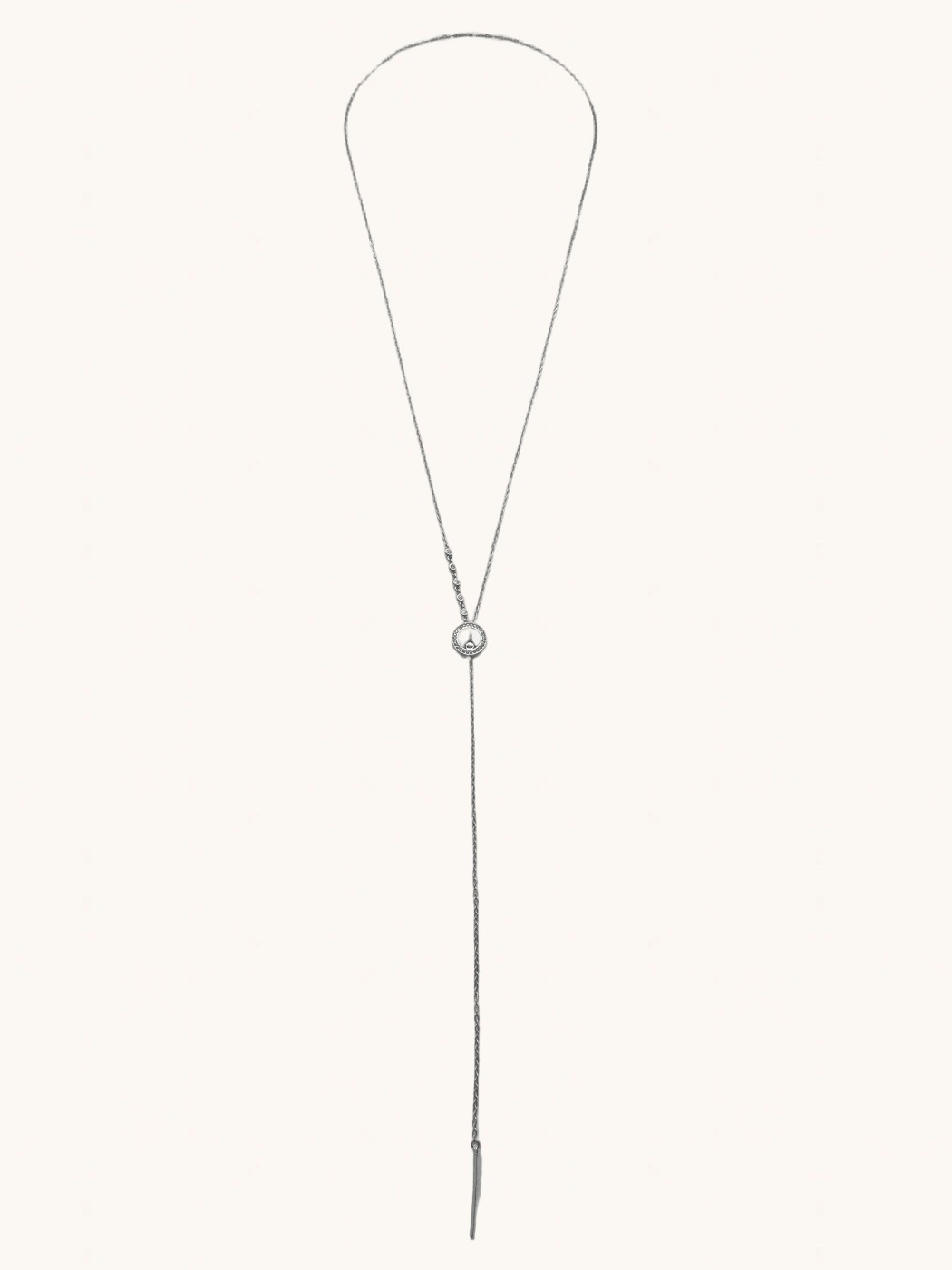 Front View of Laura Lariat Necklace in 925 Sterling Silver Adjustable Length Metal One Size 6.3gms
