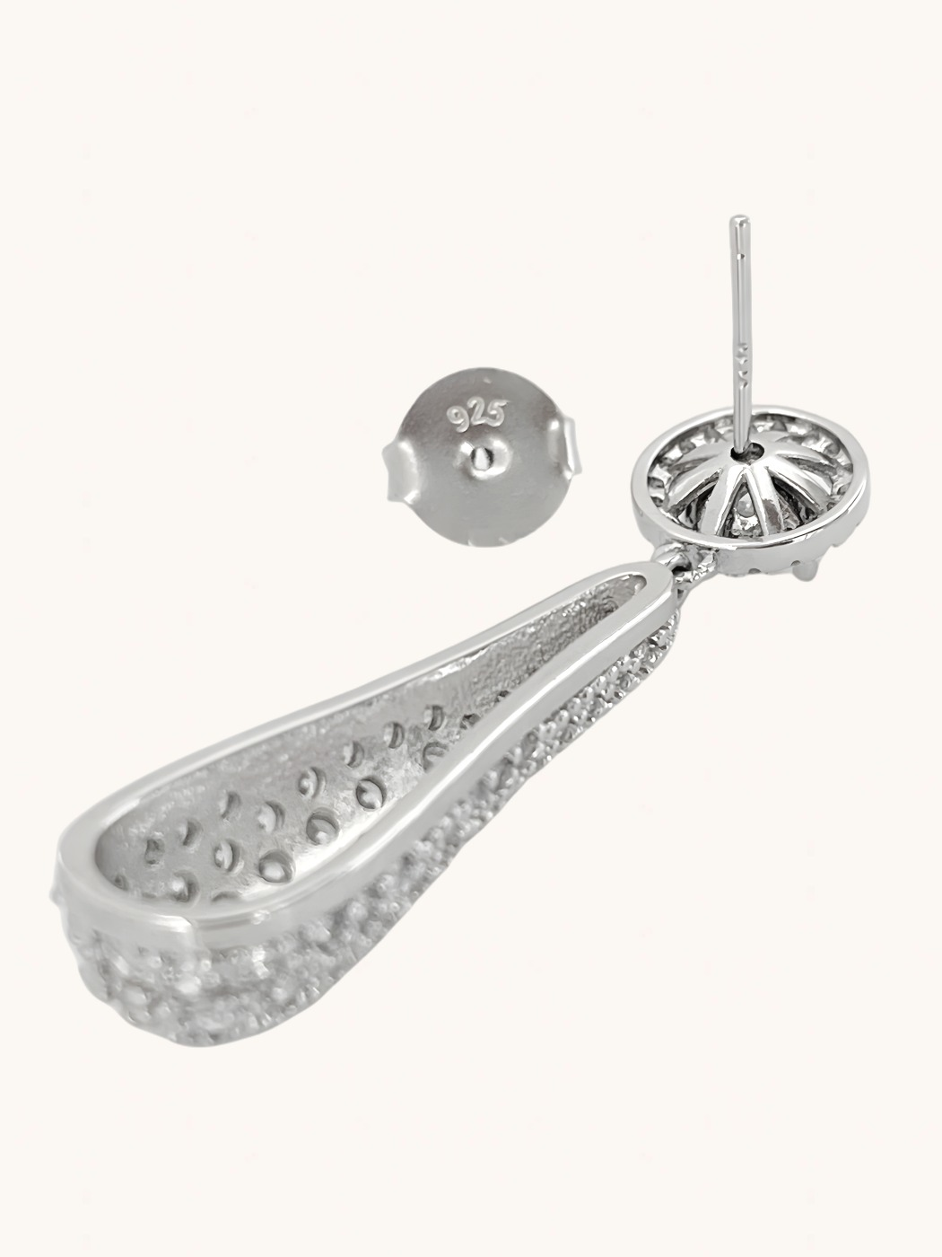 Rear View of Diorra Detachable Drop & Stud Earrings Jewelry for Pierced Ears Post / Pin Push in 925 Sterling Silver Stamp Marked One Size 12gms
