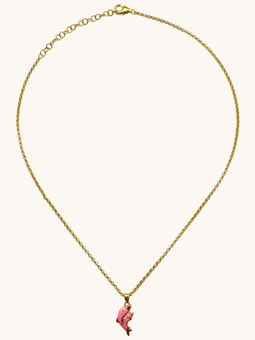 Rear View of Little Princess Dolphin Pendant Necklace in 18k Gold Plated sterling Silver Adjustable Length 925 Sterling Metal 14 inches 4.6gms