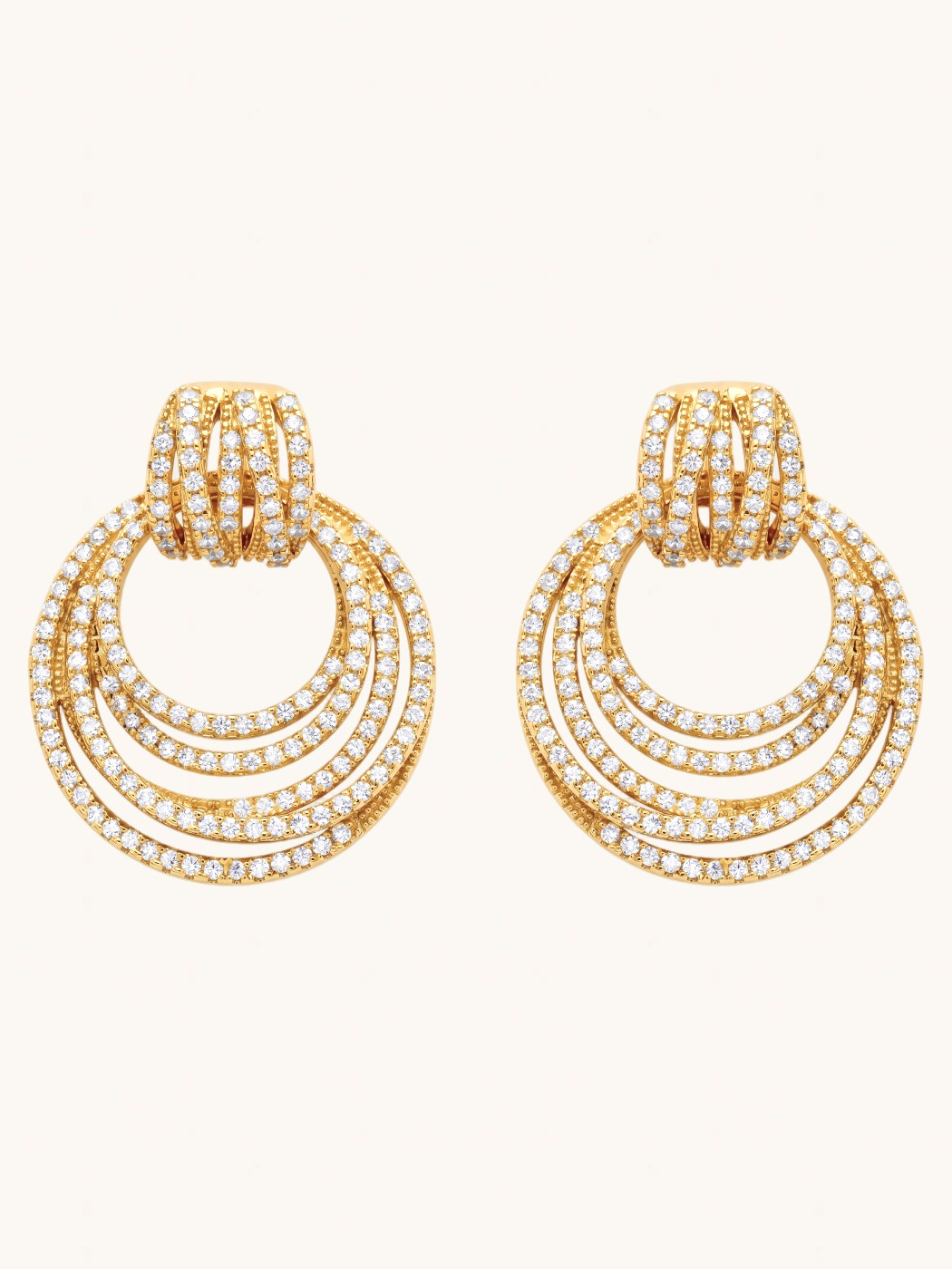Front View of Mariela Gold Layered Dangle Hoop Earrings Jewelry for Pierced Ears Plated Brass Post / Pin & Push in 925 Sterling Silver Stamp Marked One Size 12.5gms