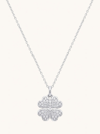 Front View of Cara Clover Pendant Necklace Fixed Length 925 Sterling Silver Rhodium Plated Brass 16 inches 2.5gms