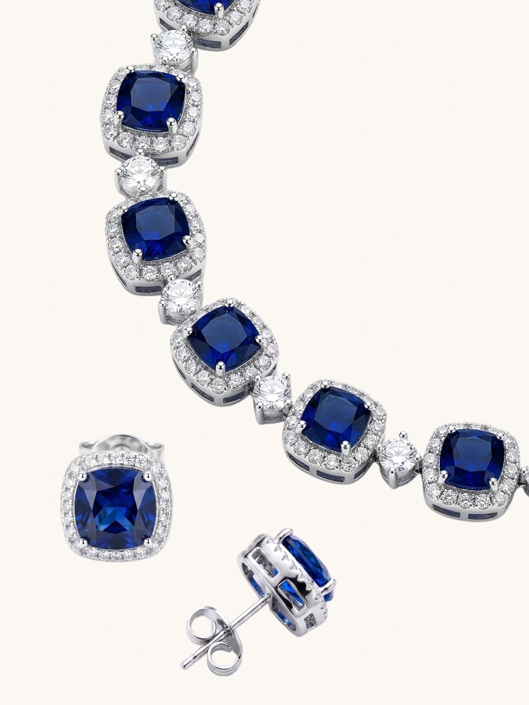 Closeup of Martina Necklace and Earrings Set-Blue Jewelry for Pierced Ears Rhodium Plated Copper One Size 36.5gms Mix Metal