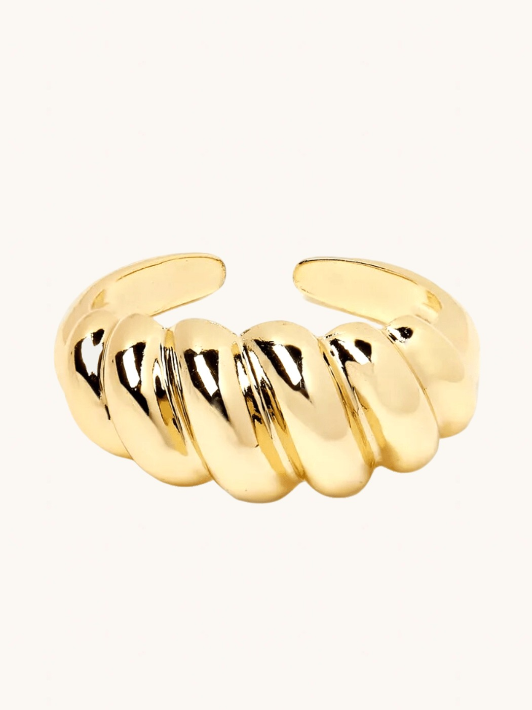 Front View of Elli Open Ring in 18k Gold-Plated Metal Open-Adjustable-Resizable Gold Plated Steel | Hypoallergenic Tarnish Resistant Sweat Water Eco - Friendly One Size 4.2gms