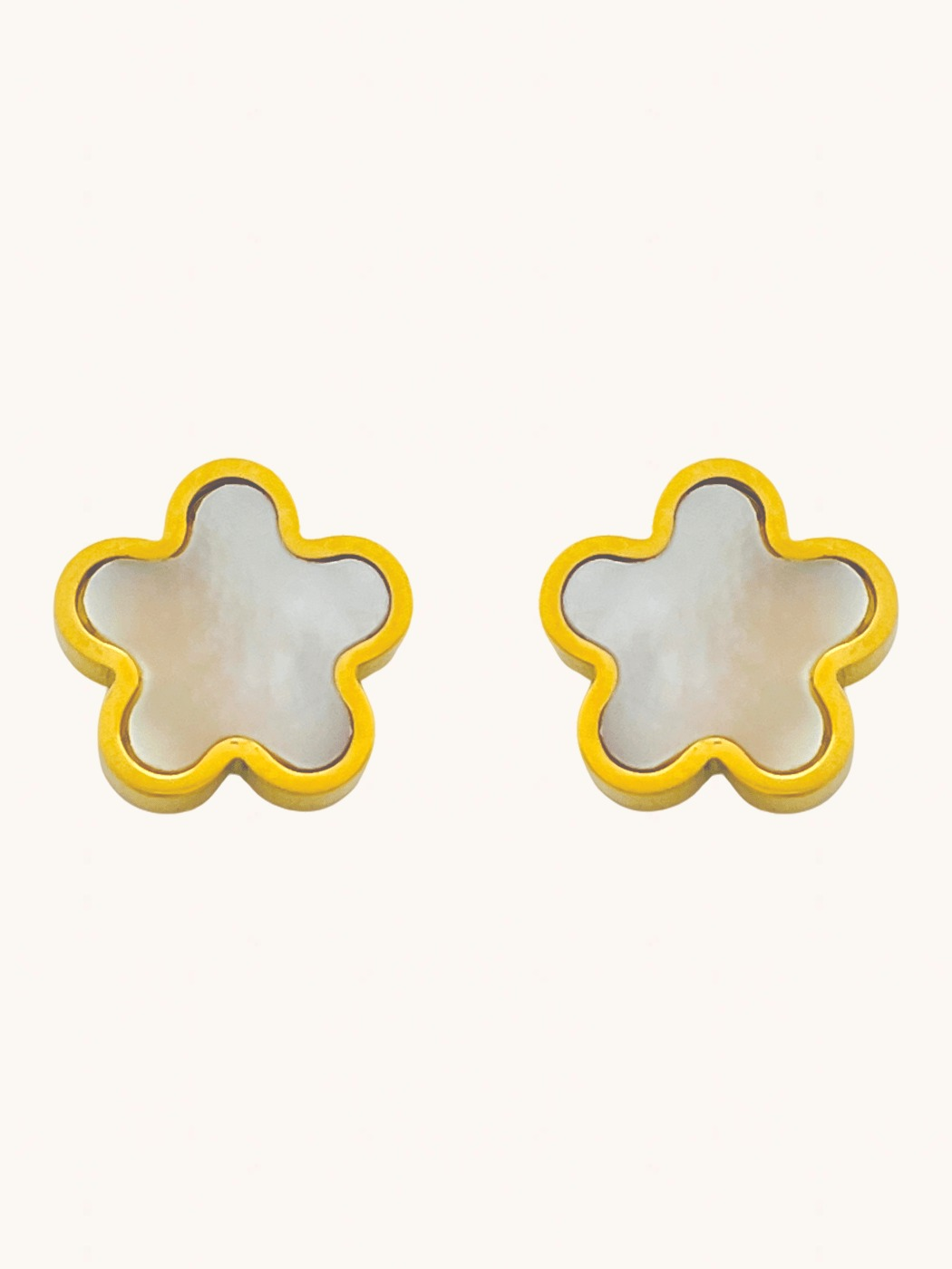 Front View of Freya Flower Stud Earrings in 18k Gold-Plated Metal Jewelry for Pierced Ears Gold Plated Steel | Hypoallergenic Tarnish Resistant Sweat Water Stone Eco - Friendly One Size 3.8gms