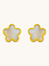 Front View of Freya Flower Stud Earrings in 18k Gold-Plated Metal Jewelry for Pierced Ears Gold Plated Steel | Hypoallergenic Tarnish Resistant Sweat Water Stone Eco - Friendly One Size 3.8gms