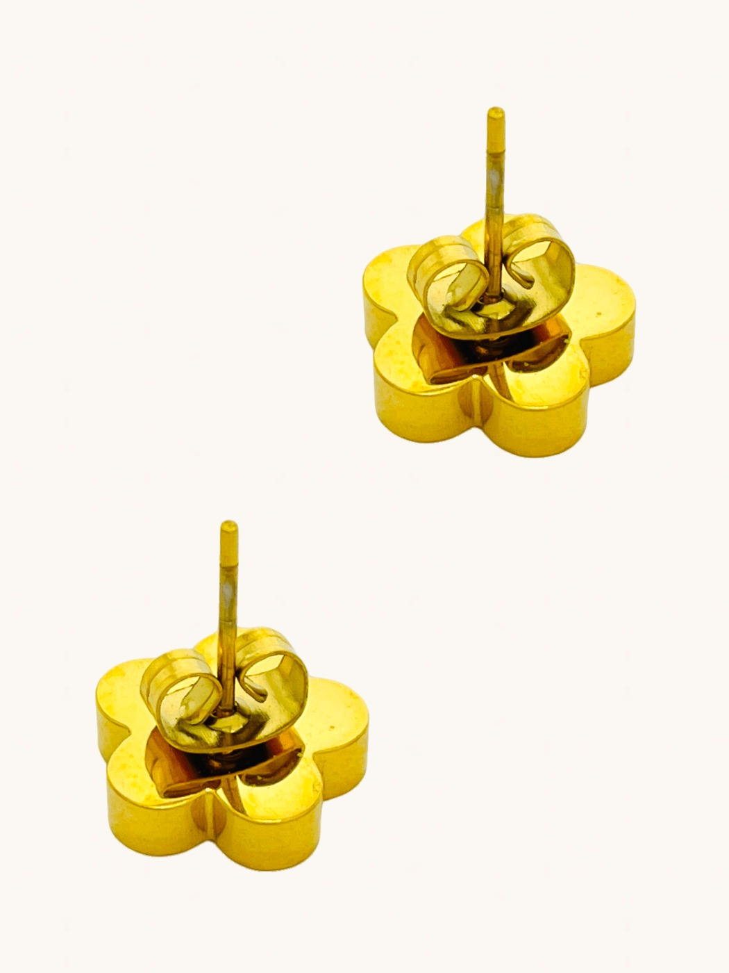 Rear View of Freya Flower Stud Earrings in 18k Gold-Plated Metal Jewelry for Pierced Ears Gold Plated Steel | Hypoallergenic Tarnish Resistant Sweat Water Stone Eco - Friendly One Size 3.8gms