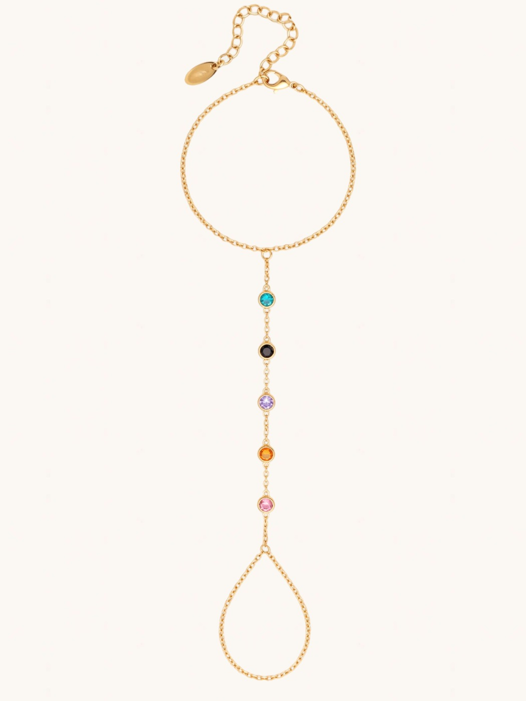 Front View of Nika Hand Chain Comfort Fit 18k Gold Plated Steel | Hypoallergenic Tarnish Resistant Sweat Water 16 inches 3.1gms