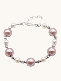 Front View of Belle Blush Pearl Bracelet Adjustable Length 925 Sterling Silver Rhodium Plated Brass 6 inches 11.1gms
