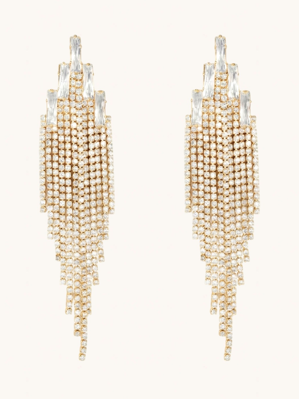 Front View of Elise Waterfall Earrings in Gold Plated Metal-Yellow Jewelry for Pierced Ears Brass One Size 14.8gms Sterling Silver
