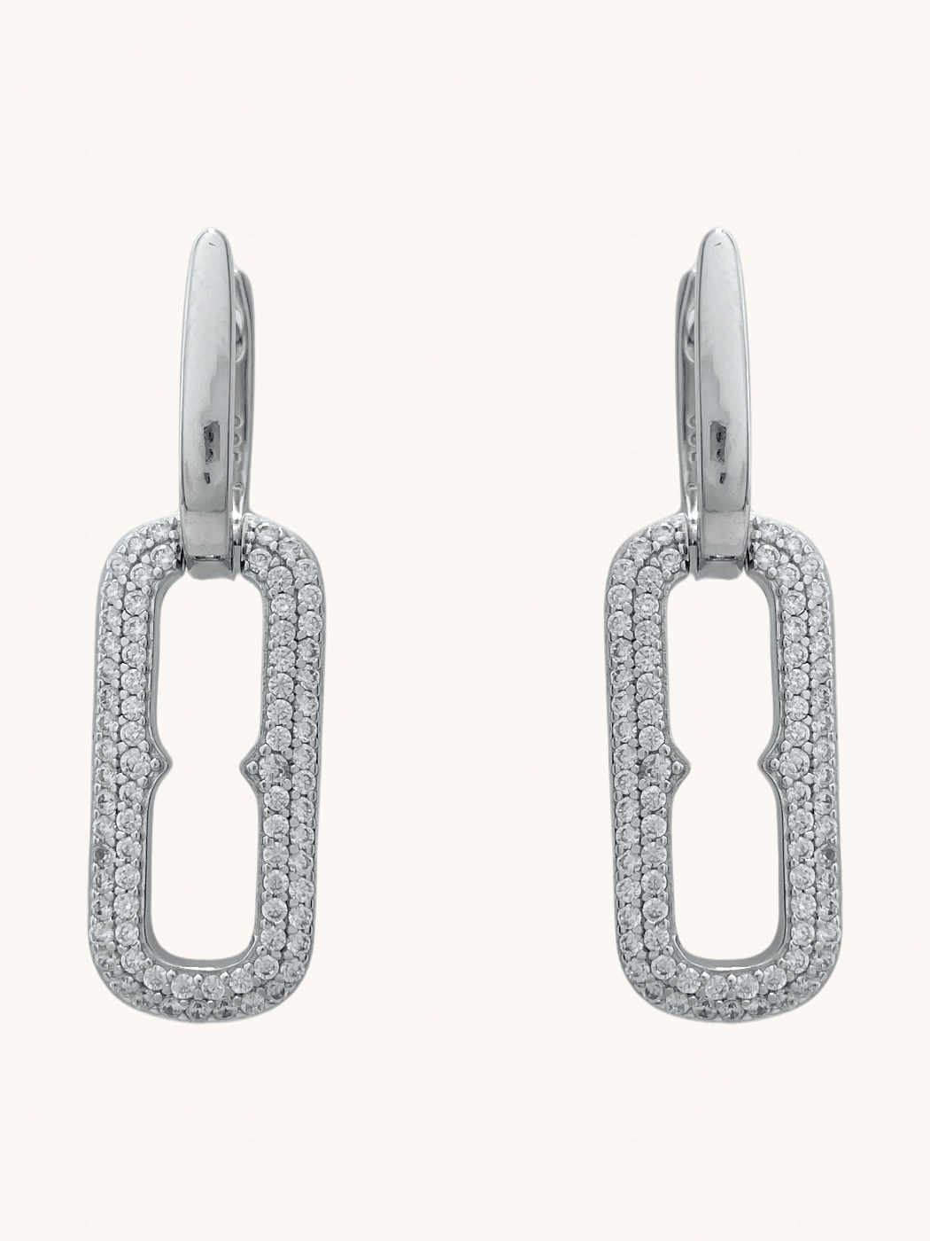 Front View of Dina Hoop Earrings in Sterling Silver Jewelry for Pierced Ears 925 Metal Stone One Size 8.7gms