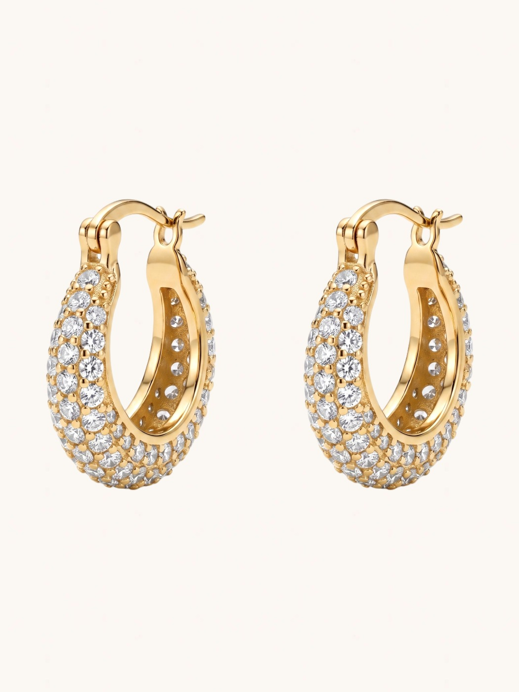 Front View of Dina Hoops in 18k Gold Plated Metal Jewelry for Pierced Ears Brass One Size 5.5gms