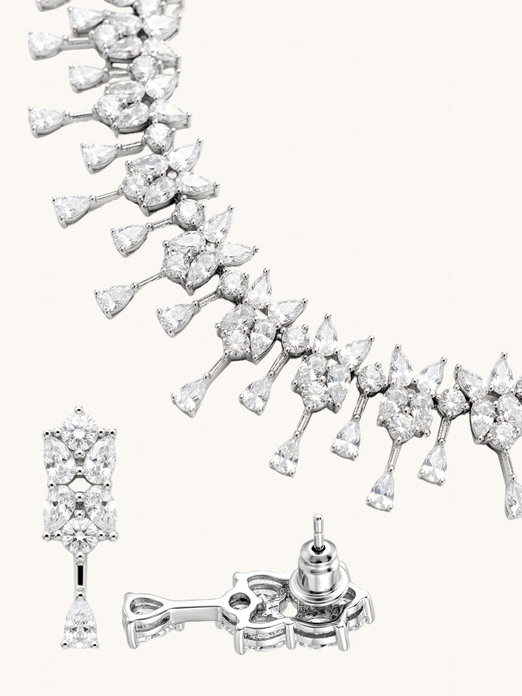 Closeup of Isla Necklace Set With Earrings in Rhodium Plated Metal Comfort Fit Copper One Size 67.3gms