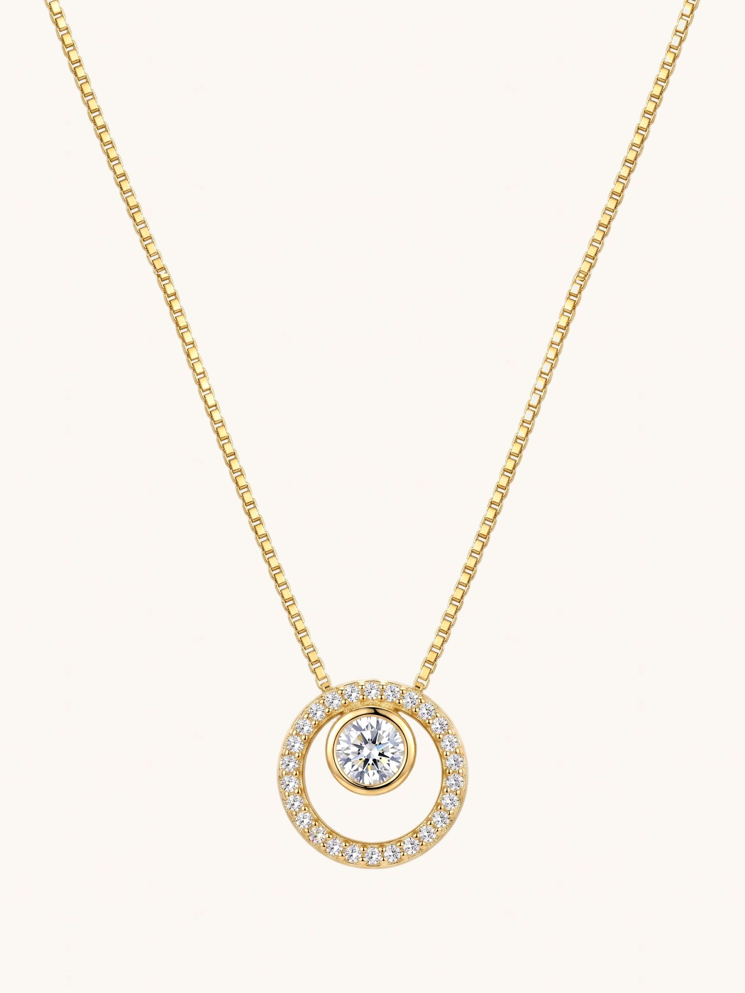 Front View of Rhea Ring Solitaire Pendant Necklace Adjustable Length 925 Sterling Silver 17 inches 2.9gms