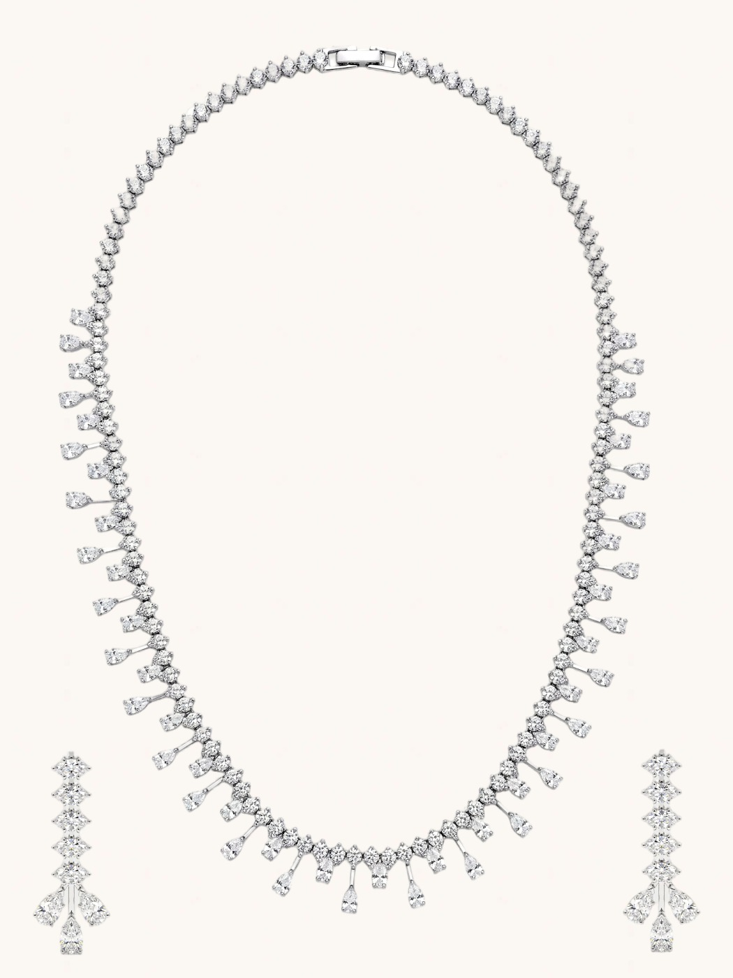 Front View of Evie Necklace Set Comfort Fit Rhodium Plated Copper One Size 29.4gms Mix Metal
