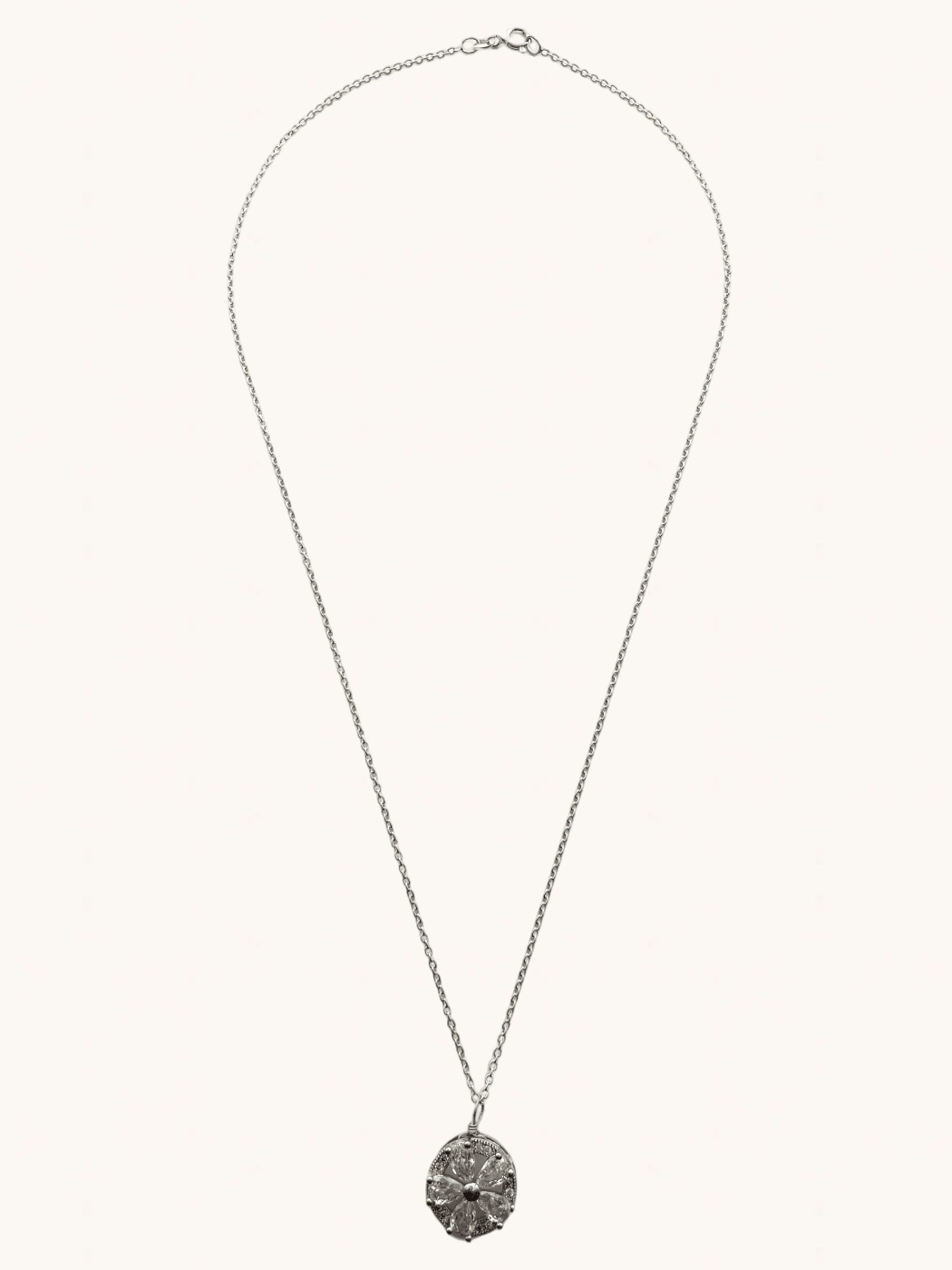 Rear View of Zora Pendant Necklace in Rhodium Plated Metal Fixed Length 925 Sterling Silver Brass One Size 4gms