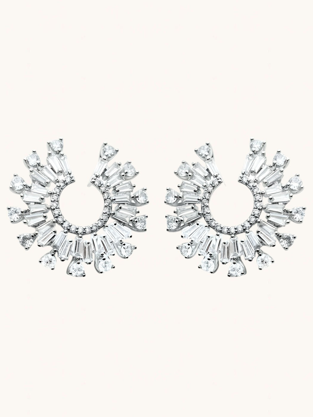 Front View of Herina Halo Stud Earrings -white Jewelry for Pierced Ears Rhodium Plated Brass Post / Pin & Push in 925 Sterling Silver Stamp Marked 3 cm 11.2gms