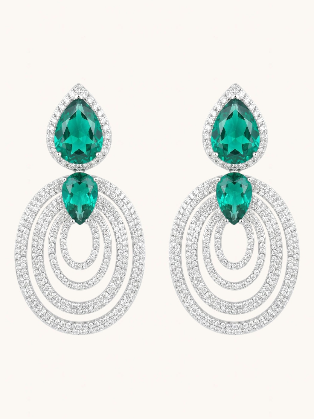 Front View of Celestina Dangle Earrings in Rhodium Plated Metal Jewelry for Pierced Ears Brass 925 Sterling Silver 5.5 cm 19.6gms