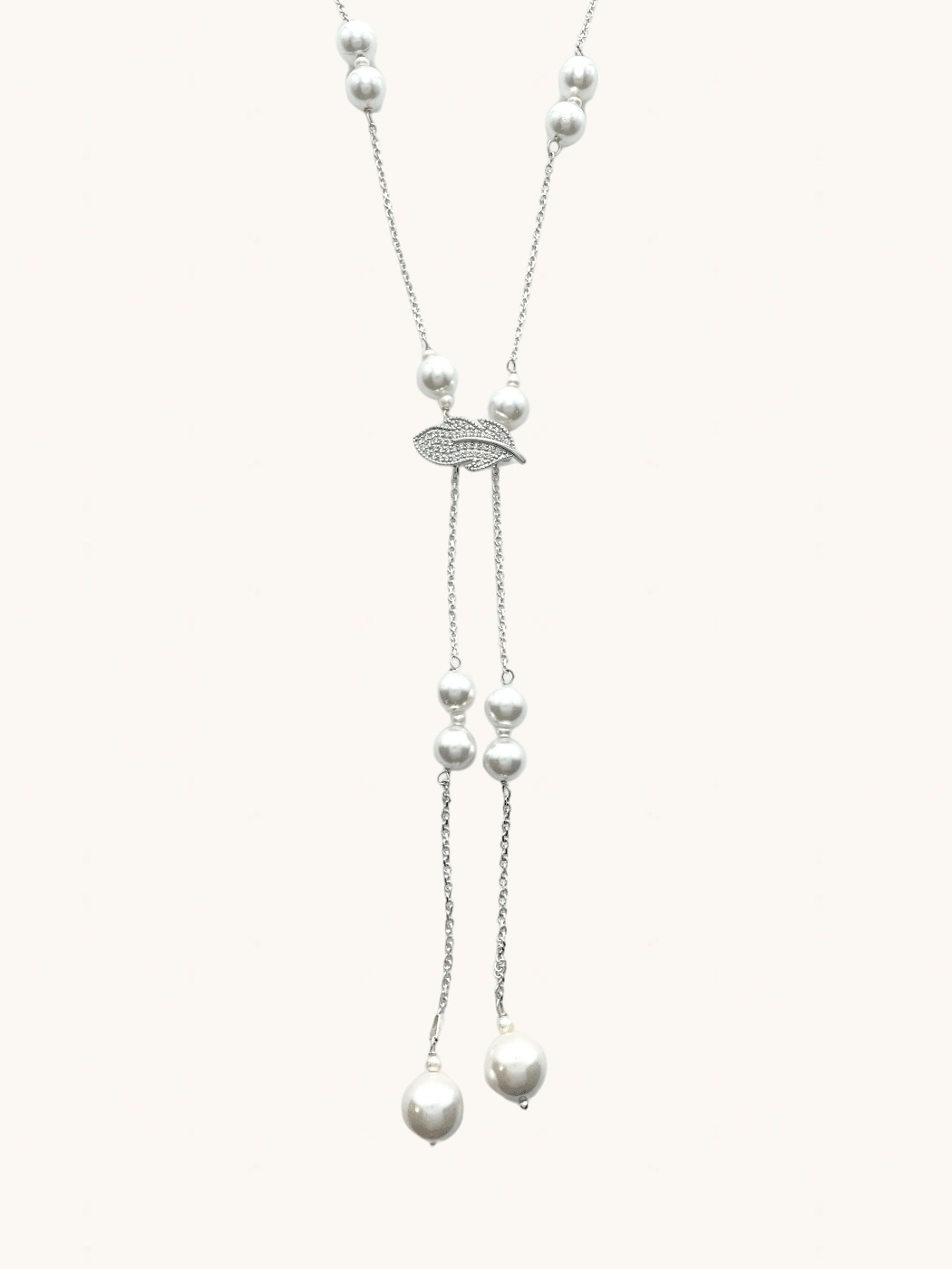 Front View of Hailey Long Necklace in 925 Sterling Silver Adjustable Length Metal Stone One Size 29.2gms