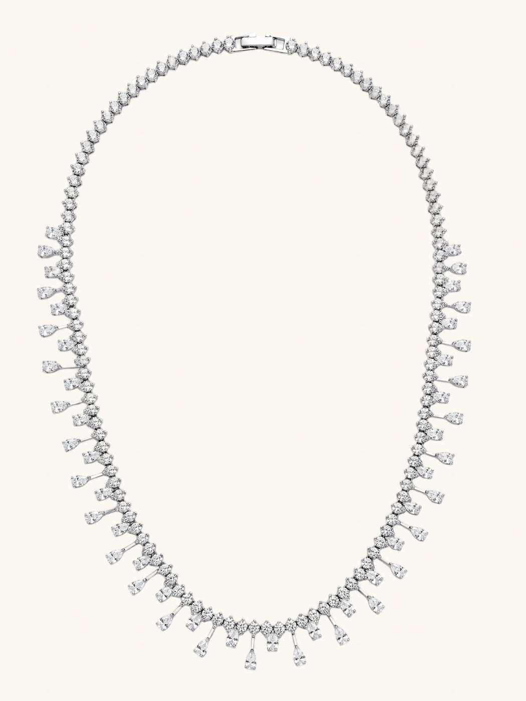 Rear View of Evie Necklace with bracelet Earrings and Ring in Rhodium Plated Metal Comfort Fit Copper One Size 29.4gms Mix