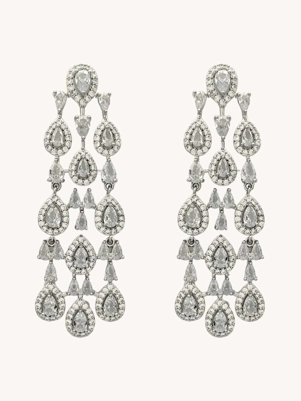 Front View of Celeste Chandelier Crystal Drop Earrings Jewelry for Pierced Ears Post / Pin & Push in 925 Sterling Silver Stamp Marked Rodium Plated Metal One Size 26.6gms Copper