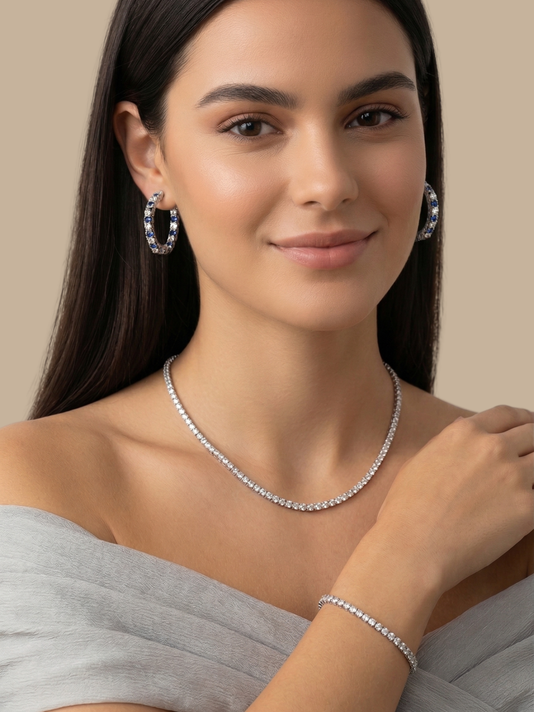 Model Wearing Azura Hoop Earrings Jewelry for Pierced Ears 925 Sterling Silver 2.5 cm 5.7gms