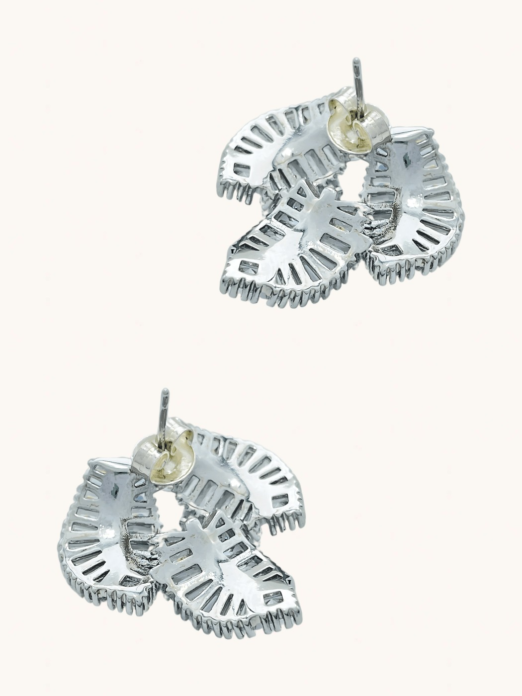 Rear View of Camille Crystal Leaf Drop Earrings in Rhodium Plated Metal Jewelry for Pierced Ears Copper Post / Pin & Push 925 Sterling Silver Stamp Marked One Size 9.1gms