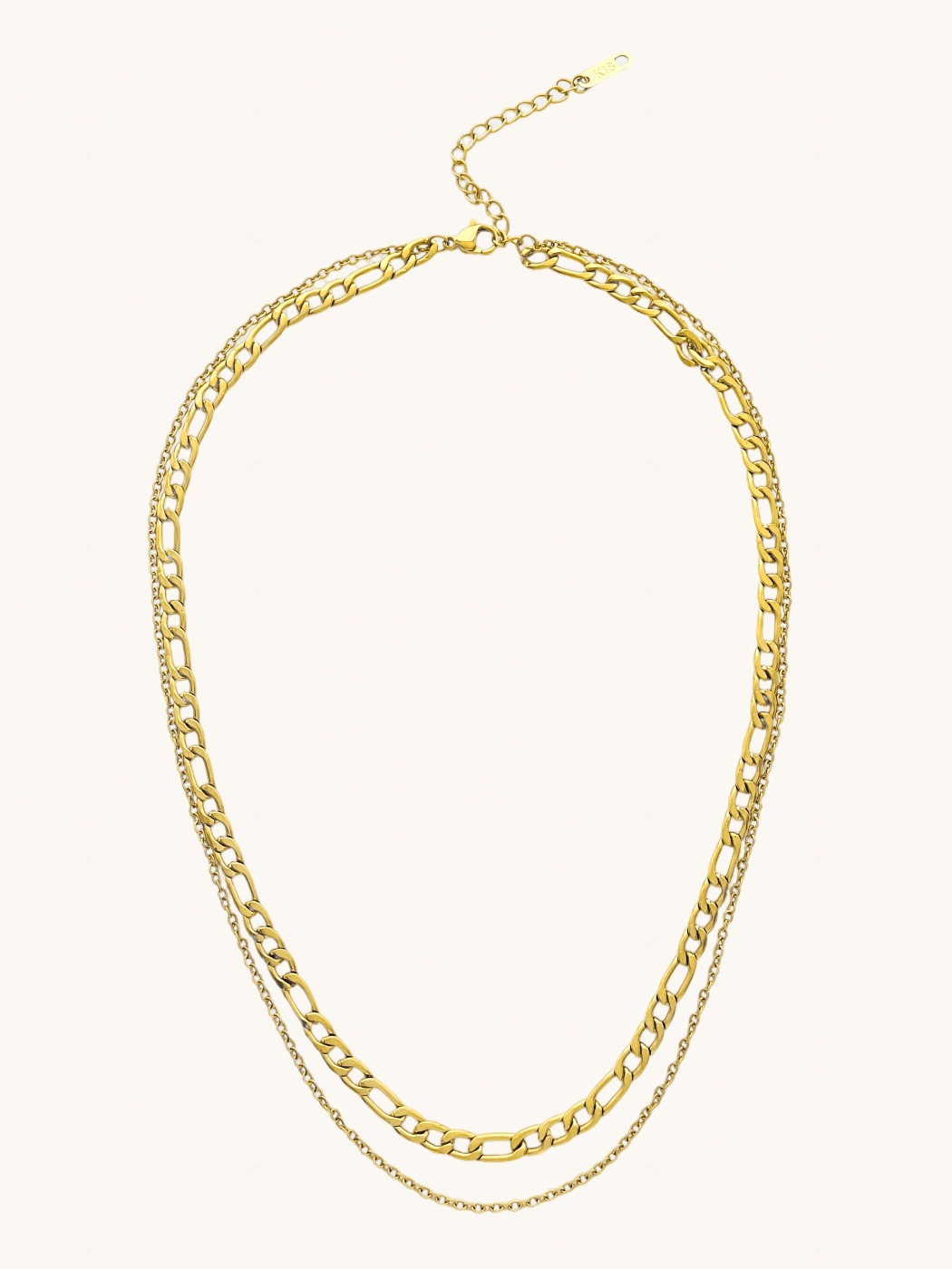 Front View of Duo Layered Necklace in 18k Gold-Plated Metal Adjustable Length Gold Plated Steel | Hypoallergenic Tarnish Resistant Sweat Water Eco - Friendly One Size 12.3gms