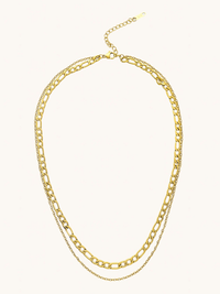Front View of Duo Layered Necklace in 18k Gold-Plated Metal Adjustable Length Gold Plated Steel | Hypoallergenic Tarnish Resistant Sweat Water Eco - Friendly One Size 12.3gms