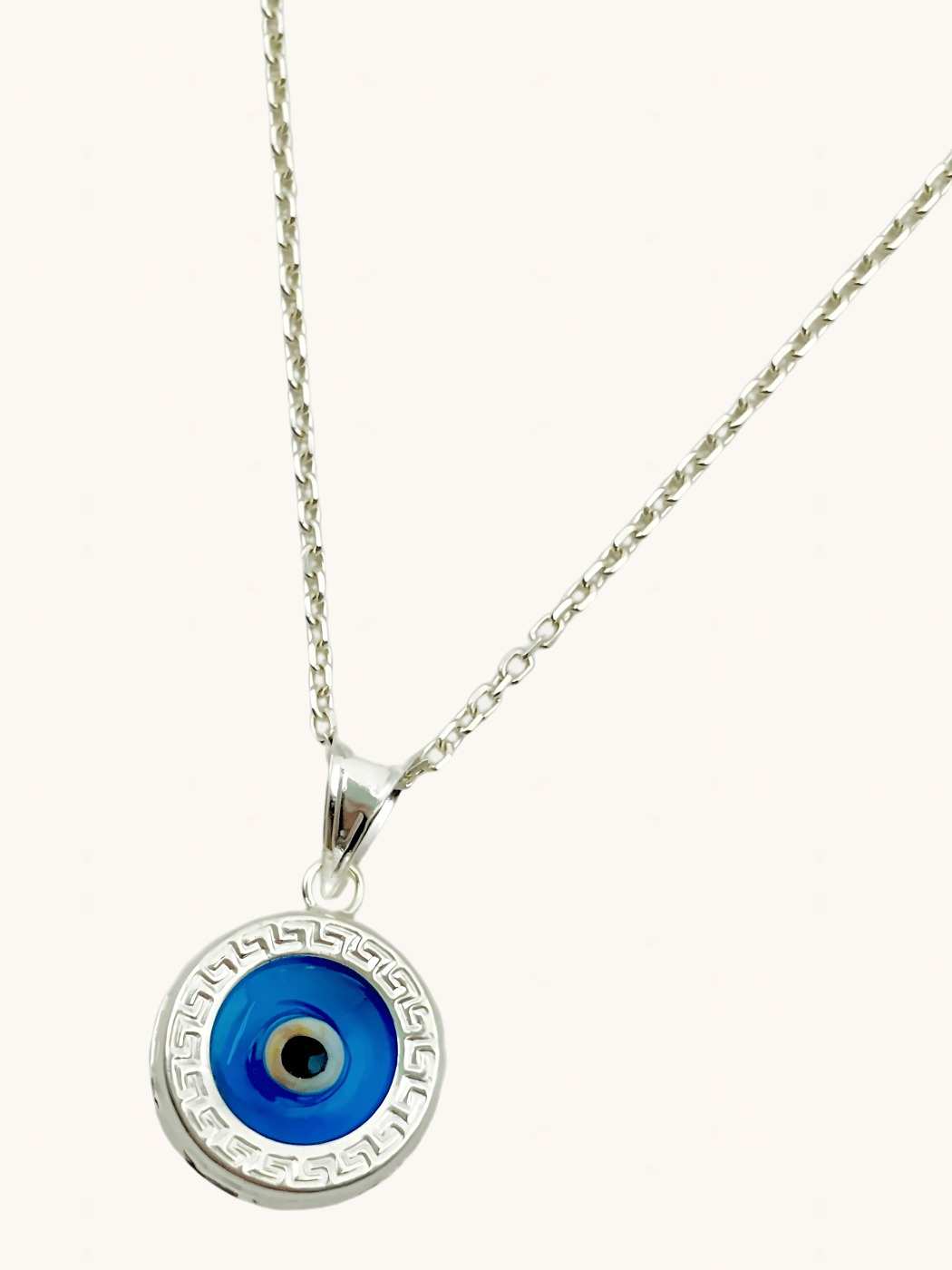 Closeup of Azure Amulet Pendant Necklace in Sterling Silver Fixed Length 925 Metal One Size 2.8gms
