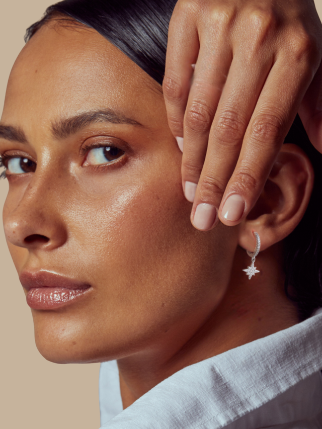 Model Wearing Stella Star Single Earring Jewelry for Pierced Ears 925 Sterling Silver One Size 0.7gms