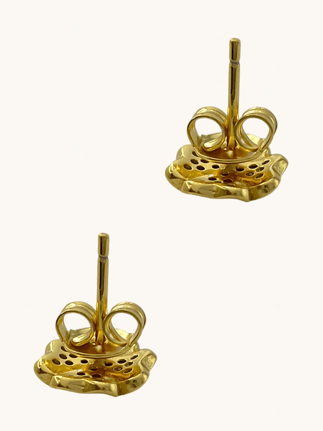 Rear View of Cara Clover Stud Earrings in 18k Gold Plated Sterling Silver Jewelry for Pierced Ears 925 One Size 1.9gms
