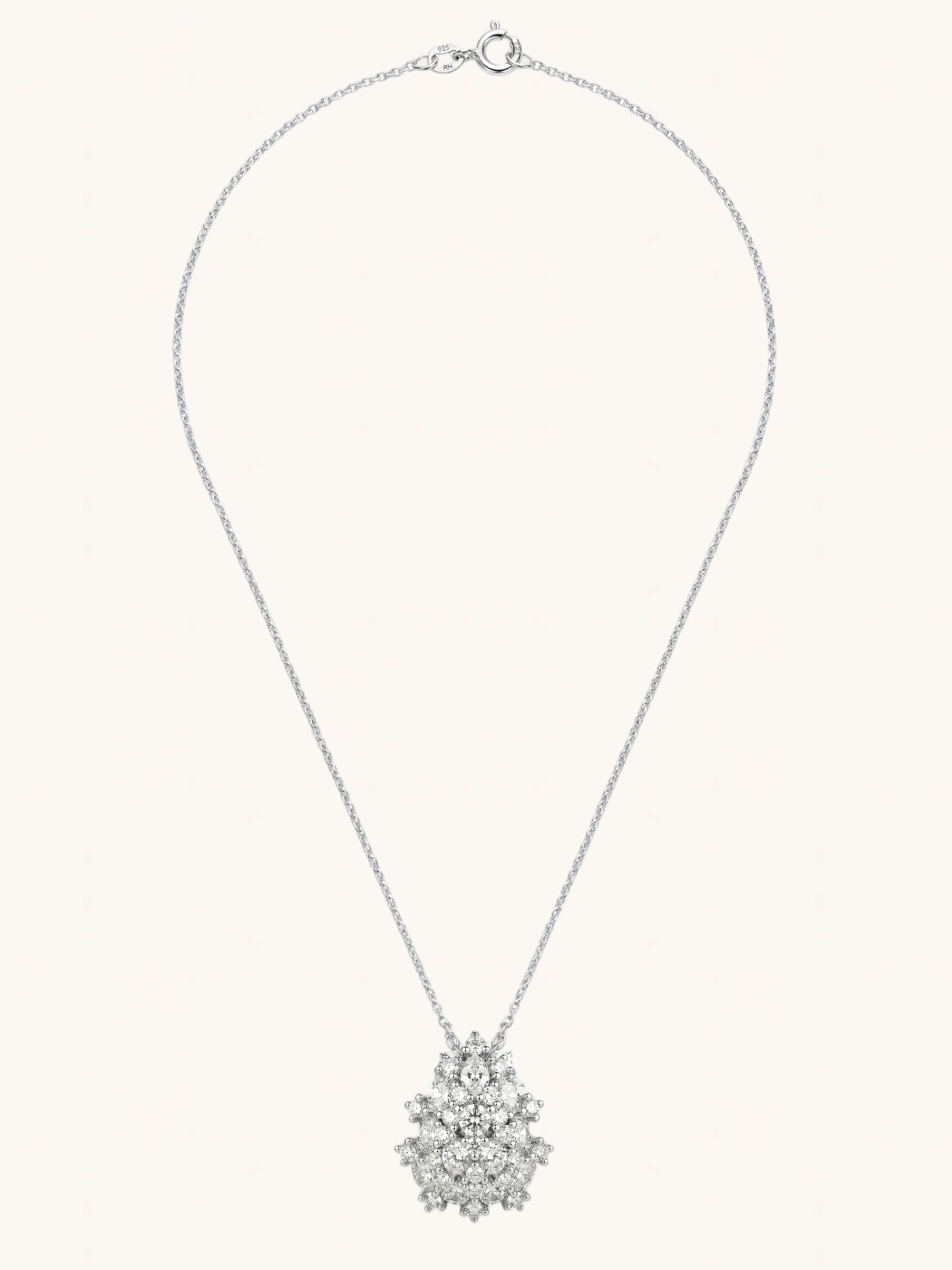 Rear View of Ellara Brooch Pendant in Rhodium Plated Metal Comfort Fit Brass 925 Sterling Silver Chain 16 inches