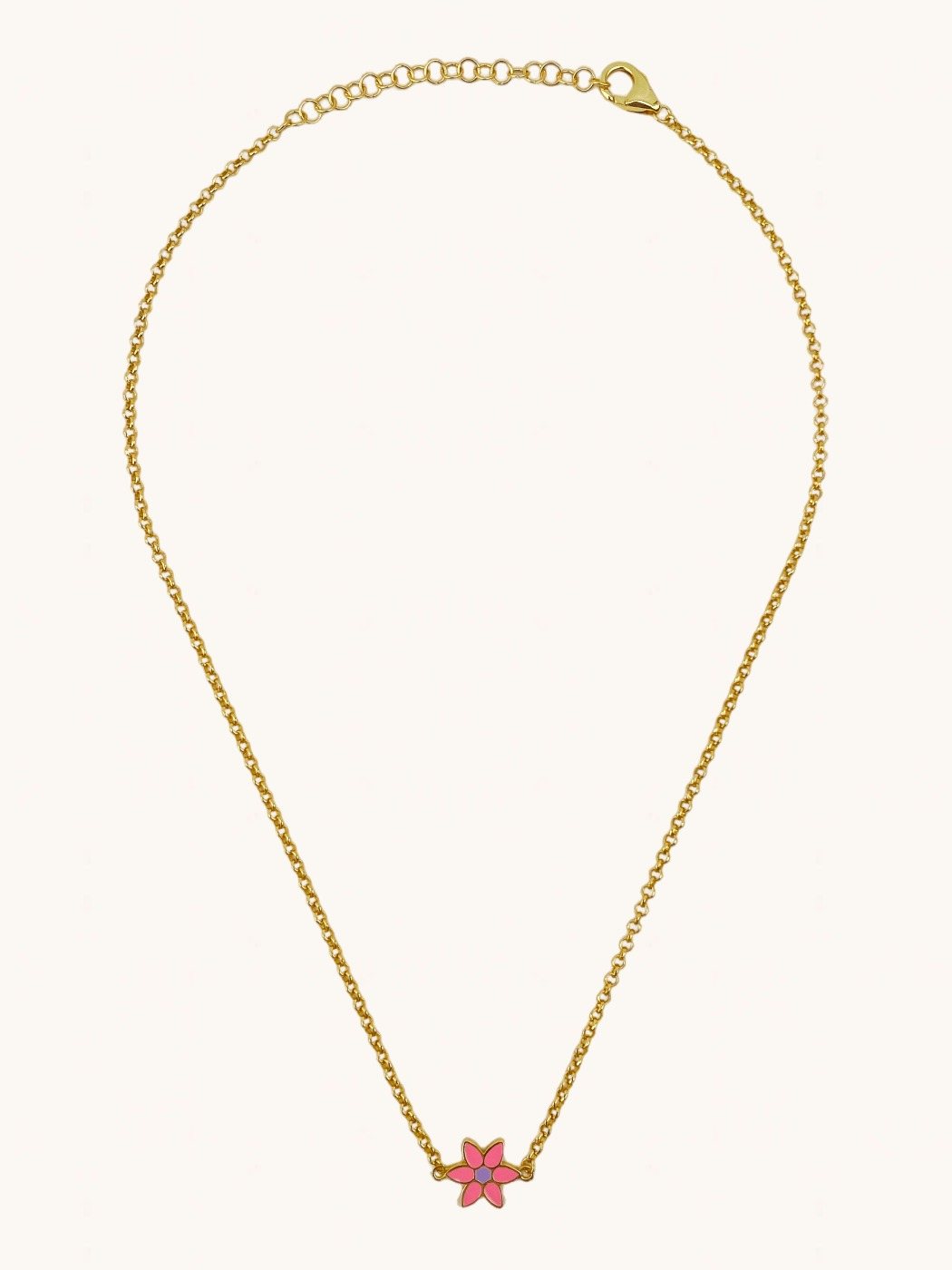 Rear View of Little Princess Flower Necklace in 18k Gold Plated Sterling Silver Adjustable Length 925 Metal 14 inches 3.6gms
