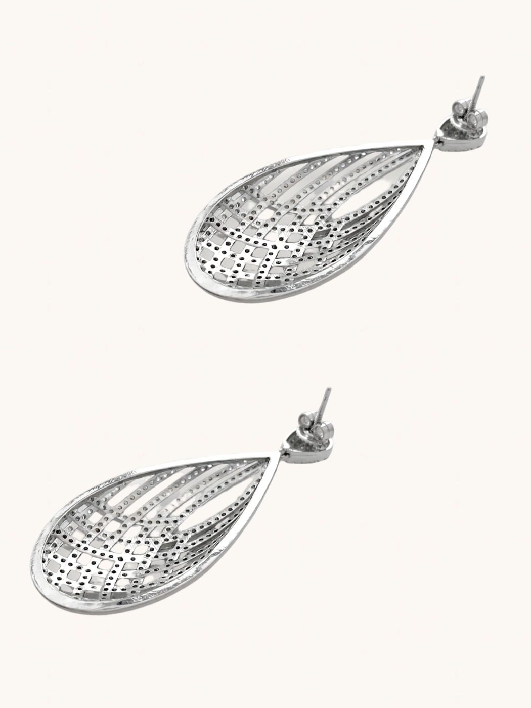 Rear View of Emily Drop Earrings Jewelry for Pierced Ears Rhodium Plated Copper 925 Sterling Silver One Size 20.9gms