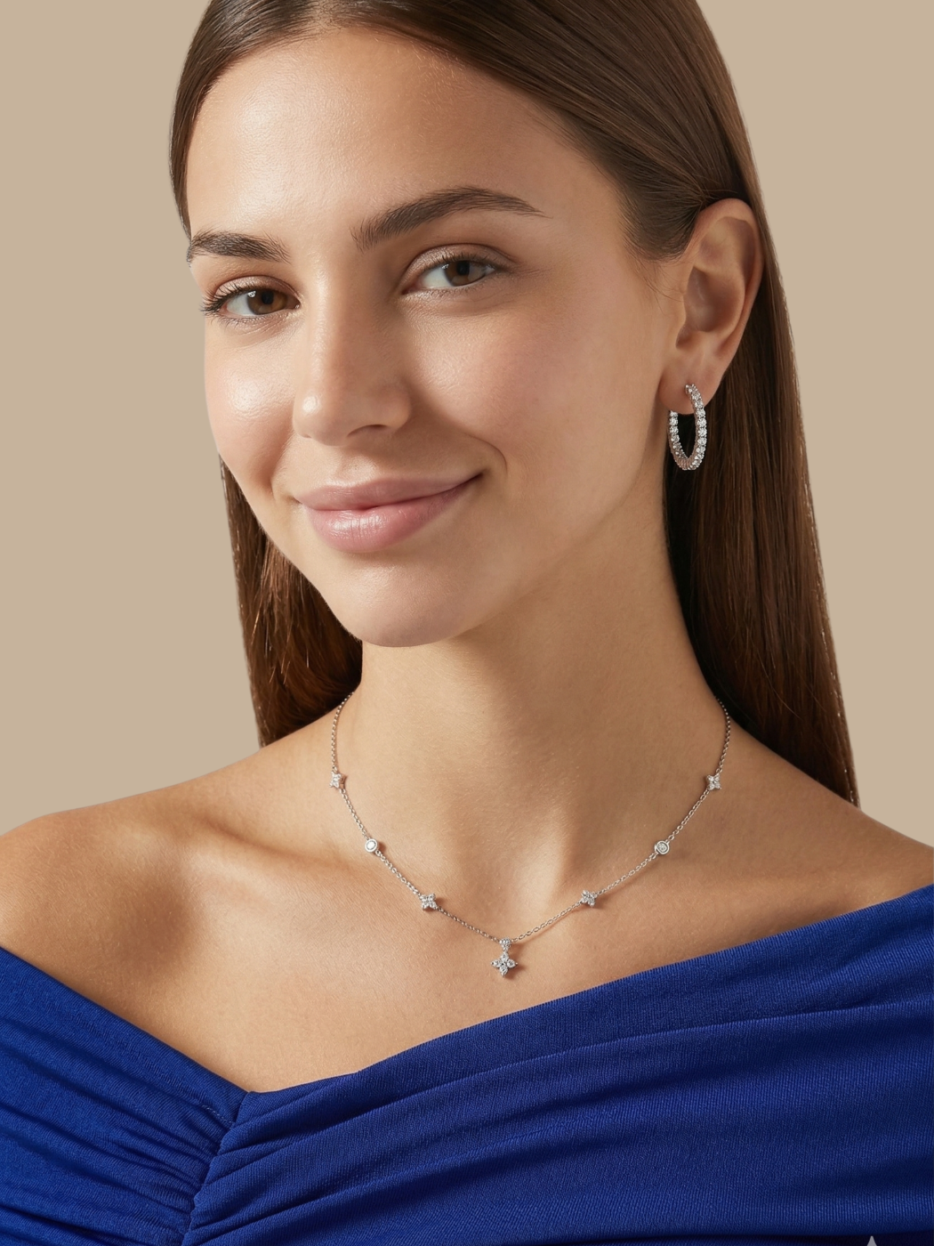 Alternate View of Model Wearing Nora Hoop Earrings Jewelry for Pierced Ears 925 Sterling Silver 2.5 cm 5.4gms
