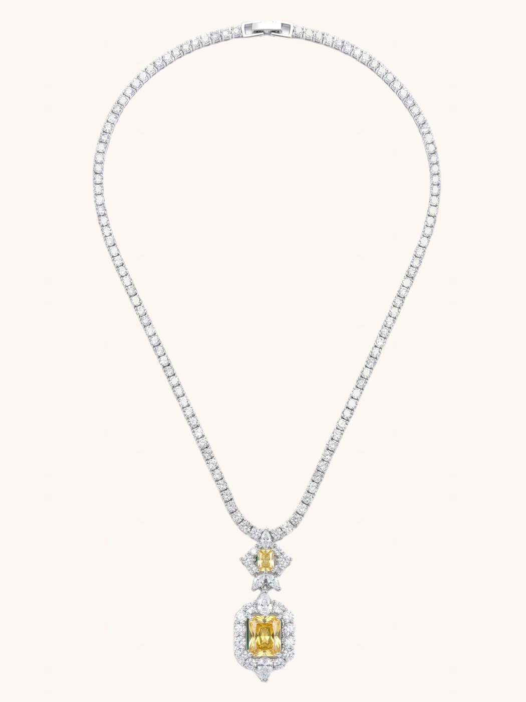 Rear View of Amaris Tennis Necklace and Earrings in Rhodium Plated Metal-Yellow Comfort Fit Copper 16 inches 23.6gms Mix Metal