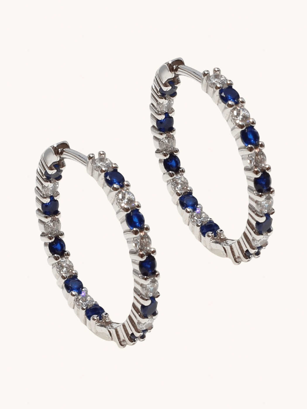 Front View of Azura Hoop Earrings in Sterling Silver Jewelry for Pierced Ears 925 Metal Stone One Size 5.7gms