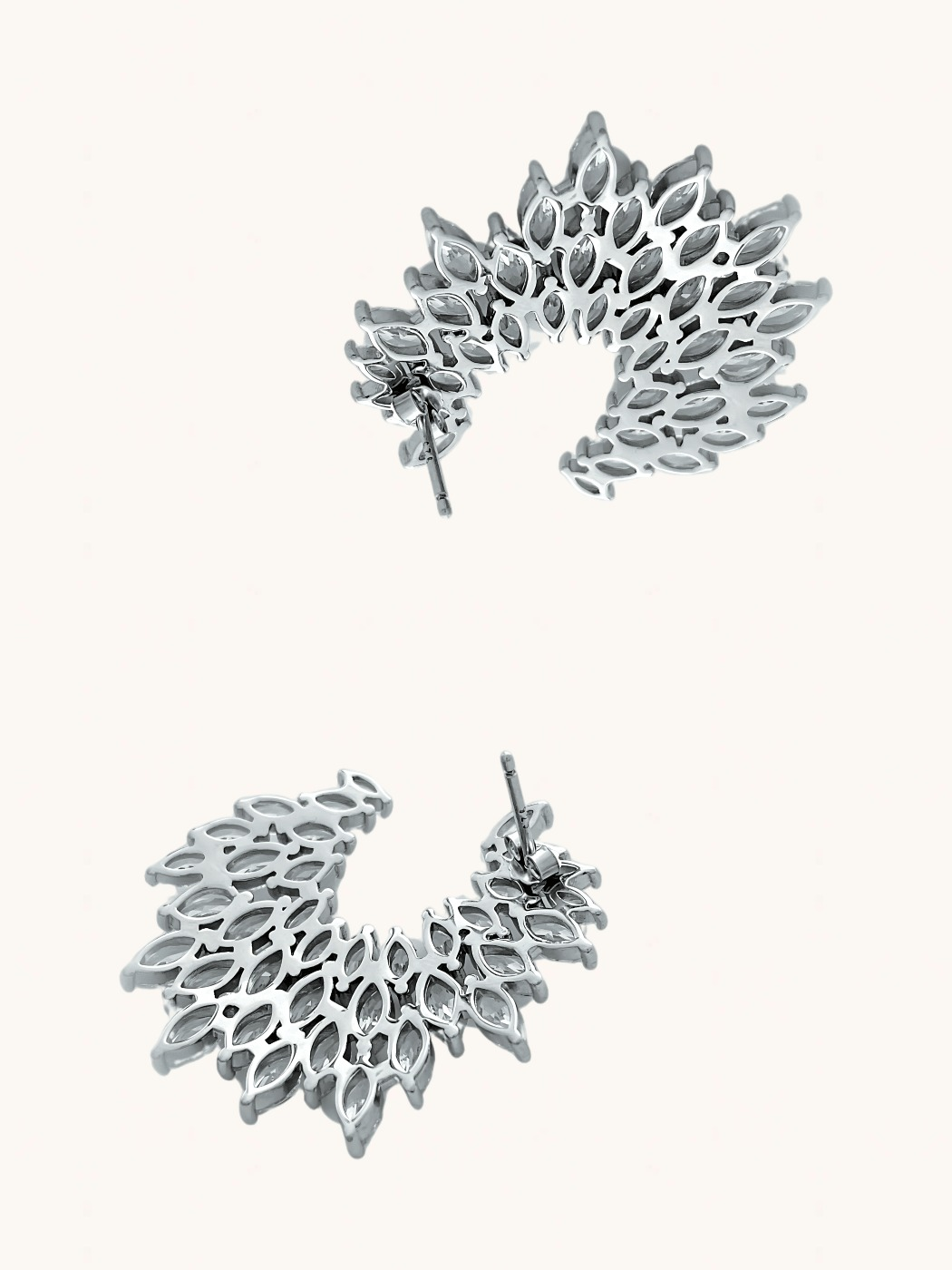 Rear View of Euphoria Curved Earrings in Sterling Silver Jewelry for Pierced Ears 925 Metal Stone One Size 15.14gms