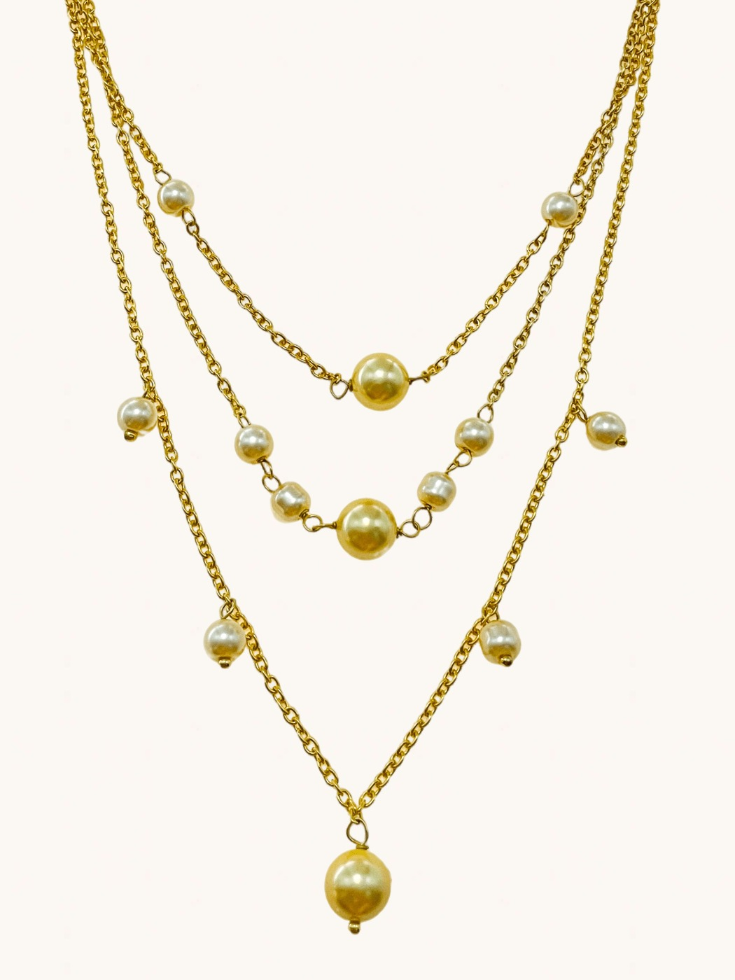 Front View of Myra Pearl Necklace in 18K Gold Plated Sterling Silver Adjustable Length 18k 925 Metal Stone One Size 12.4gms