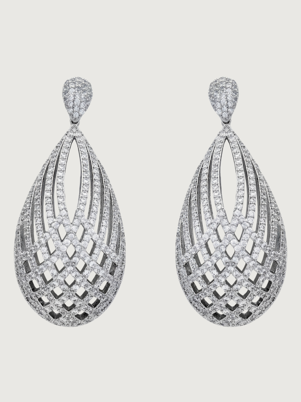 Front View of Emily Drop Earrings Jewelry for Pierced Ears Rhodium Plated Copper 925 Sterling Silver One Size 20.9gms