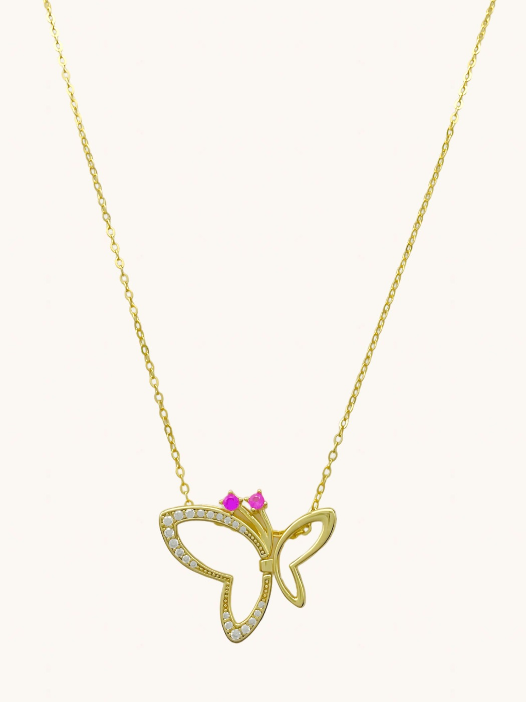Front View of Amber Butterfly Necklace in 18K Gold Plated Sterling Silver Adjustable Length 18k 925 Metal One Size 2.9gms