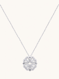 Front View of Cara Heart Clover Versatile Pendant Necklace Adjustable Length 925 Sterling Silver 16 inches 3gms