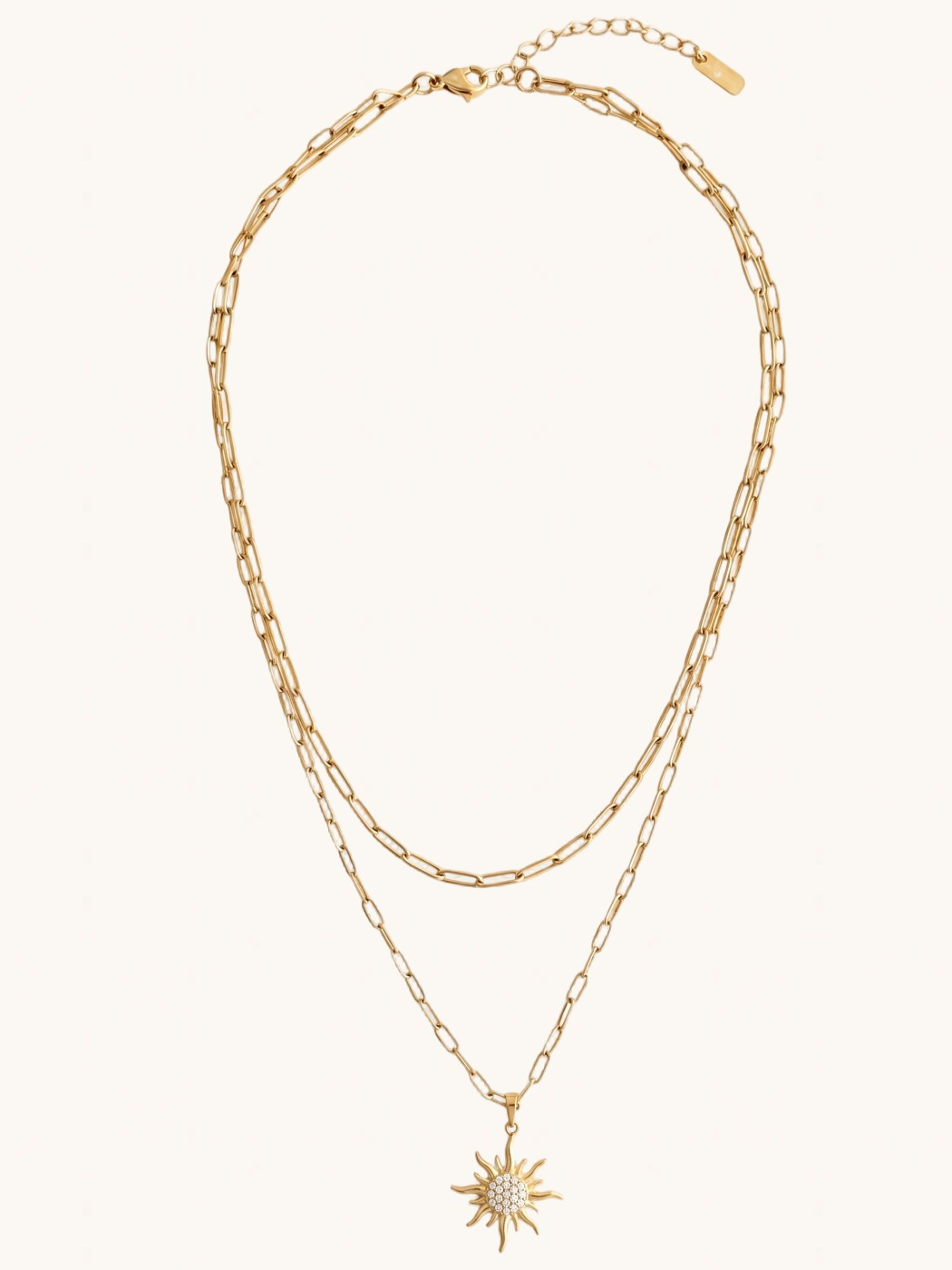 Rear View of Soleil Sunburst Layered Necklace Comfort Fit 18k Gold Plated Steel | Hypoallergenic Tarnish Resistant Sweat Water 2 cm 9.1gms Stainless